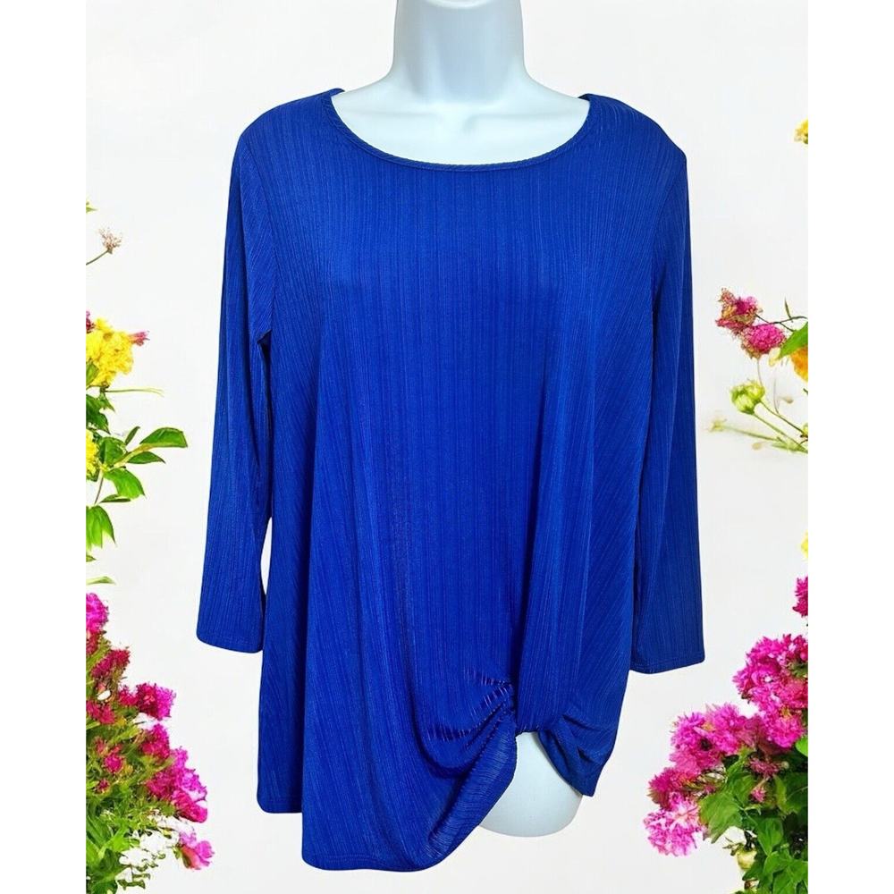 Sami & Jo Blouse Women's Small Blue 3/4 Sleeve Front Knot Career Wear Top Shirt